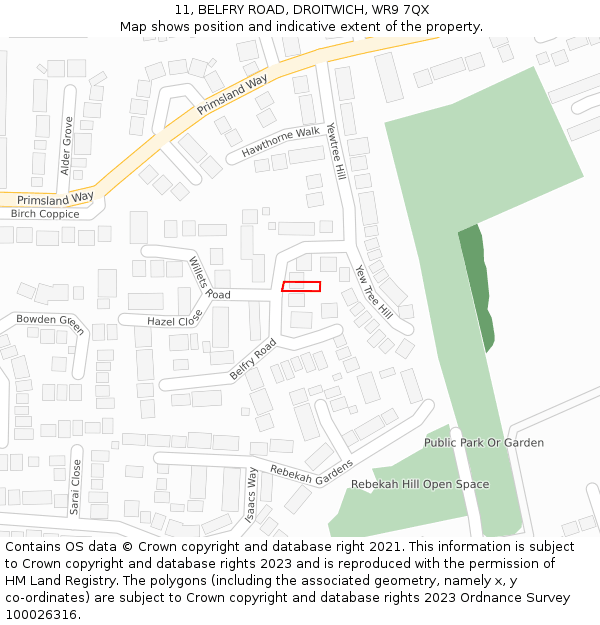 11, BELFRY ROAD, DROITWICH, WR9 7QX: Location map and indicative extent of plot