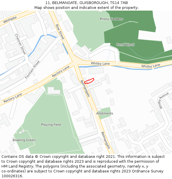 11, BELMANGATE, GUISBOROUGH, TS14 7AB: Location map and indicative extent of plot
