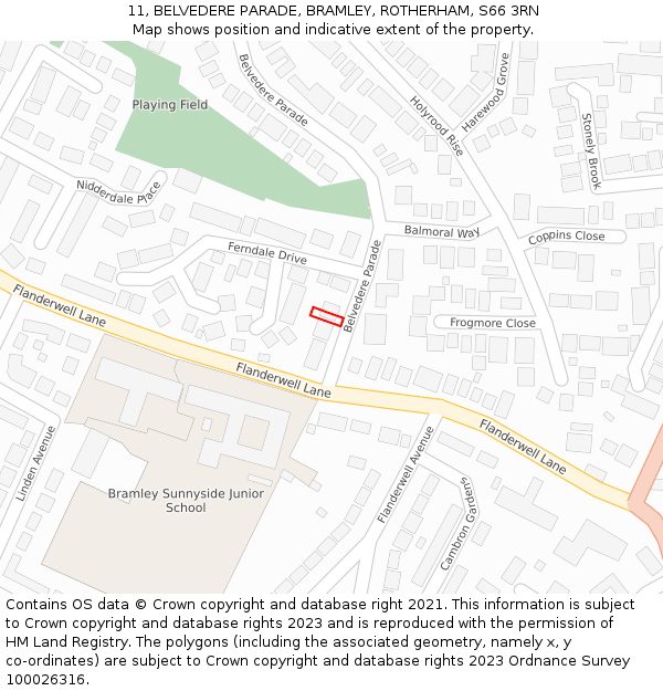 11, BELVEDERE PARADE, BRAMLEY, ROTHERHAM, S66 3RN: Location map and indicative extent of plot