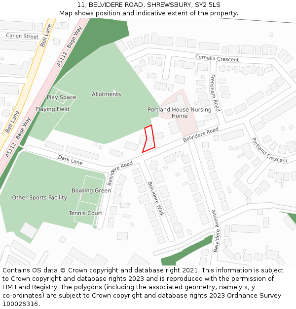 11, BELVIDERE ROAD, SHREWSBURY, SY2 5LS: Location map and indicative extent of plot