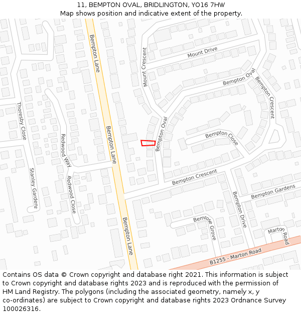 11, BEMPTON OVAL, BRIDLINGTON, YO16 7HW: Location map and indicative extent of plot