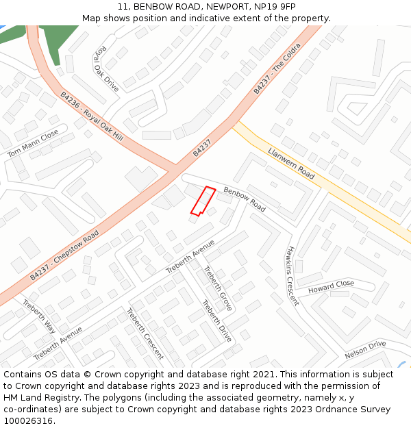 11, BENBOW ROAD, NEWPORT, NP19 9FP: Location map and indicative extent of plot