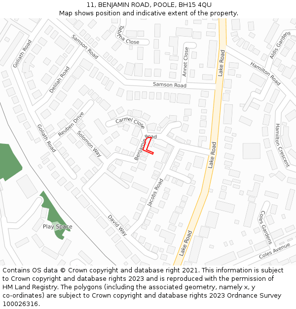 11, BENJAMIN ROAD, POOLE, BH15 4QU: Location map and indicative extent of plot