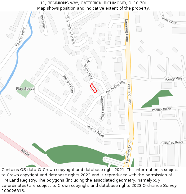 11, BENNIONS WAY, CATTERICK, RICHMOND, DL10 7RL: Location map and indicative extent of plot
