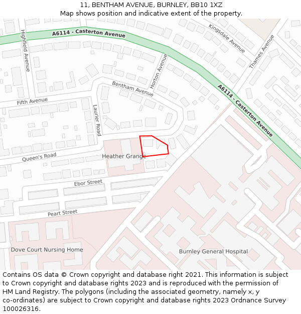 11, BENTHAM AVENUE, BURNLEY, BB10 1XZ: Location map and indicative extent of plot