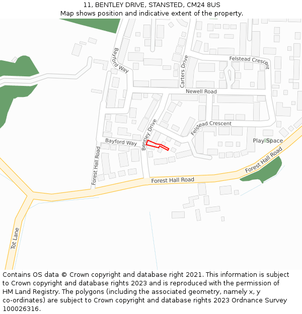 11, BENTLEY DRIVE, STANSTED, CM24 8US: Location map and indicative extent of plot