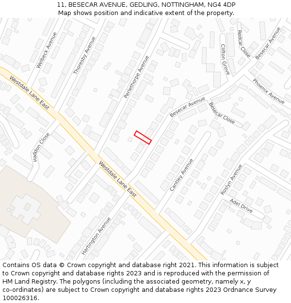 11, BESECAR AVENUE, GEDLING, NOTTINGHAM, NG4 4DP: Location map and indicative extent of plot