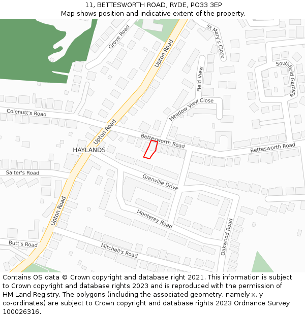 11, BETTESWORTH ROAD, RYDE, PO33 3EP: Location map and indicative extent of plot