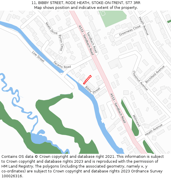 11, BIBBY STREET, RODE HEATH, STOKE-ON-TRENT, ST7 3RR: Location map and indicative extent of plot