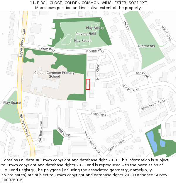 11, BIRCH CLOSE, COLDEN COMMON, WINCHESTER, SO21 1XE: Location map and indicative extent of plot