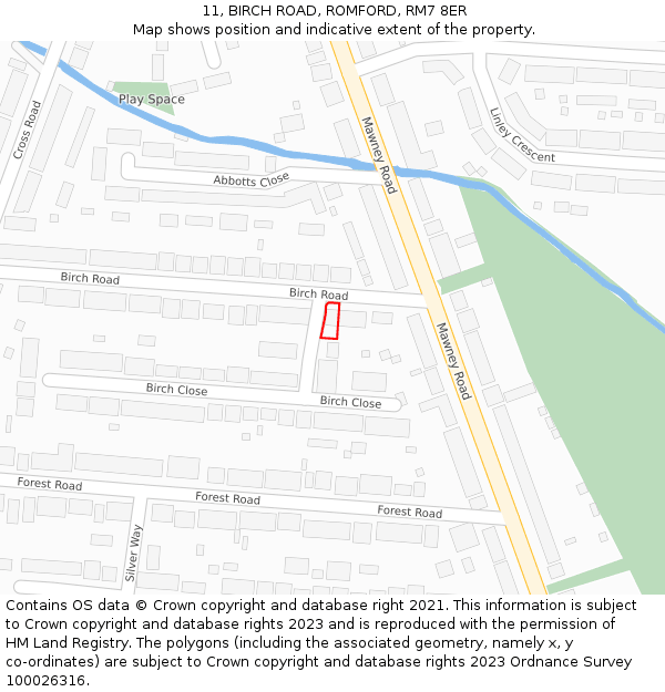 11, BIRCH ROAD, ROMFORD, RM7 8ER: Location map and indicative extent of plot