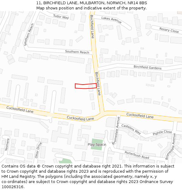 11, BIRCHFIELD LANE, MULBARTON, NORWICH, NR14 8BS: Location map and indicative extent of plot