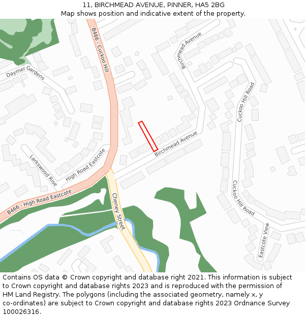 11, BIRCHMEAD AVENUE, PINNER, HA5 2BG: Location map and indicative extent of plot