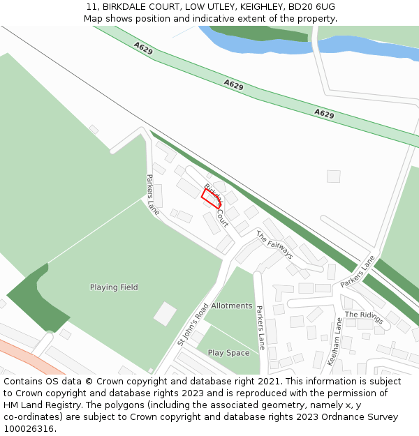 11, BIRKDALE COURT, LOW UTLEY, KEIGHLEY, BD20 6UG: Location map and indicative extent of plot