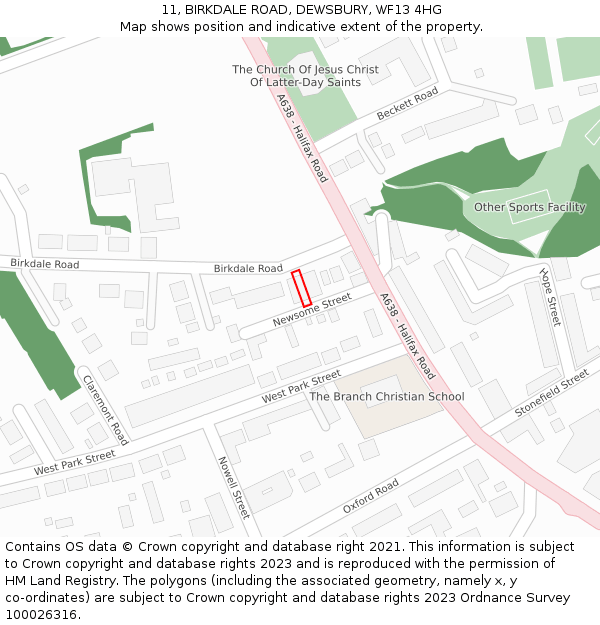 11, BIRKDALE ROAD, DEWSBURY, WF13 4HG: Location map and indicative extent of plot