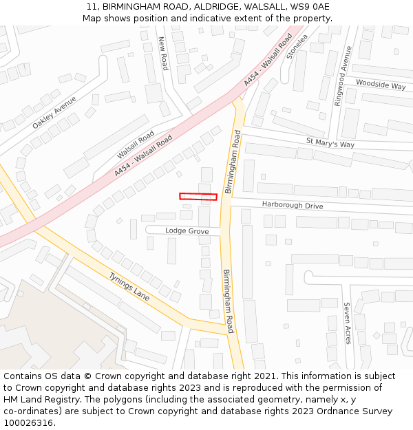 11, BIRMINGHAM ROAD, ALDRIDGE, WALSALL, WS9 0AE: Location map and indicative extent of plot