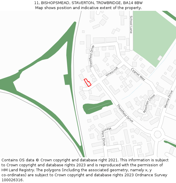11, BISHOPSMEAD, STAVERTON, TROWBRIDGE, BA14 8BW: Location map and indicative extent of plot