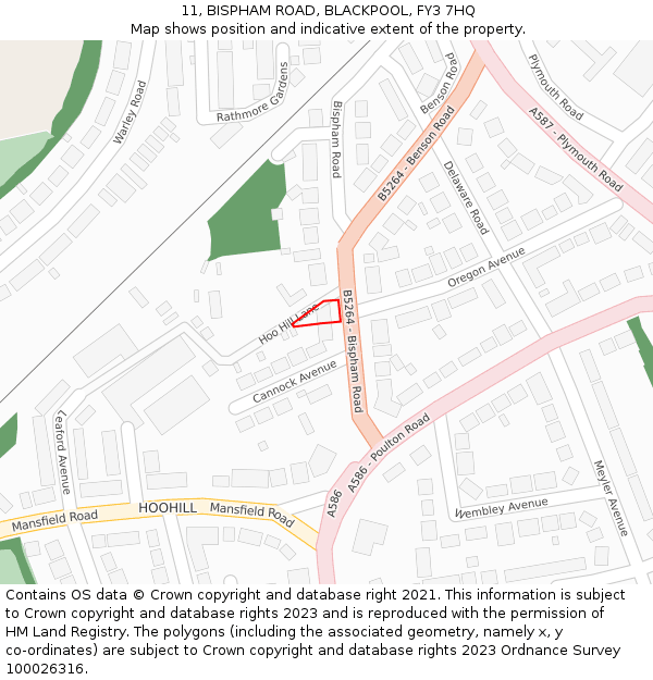 11, BISPHAM ROAD, BLACKPOOL, FY3 7HQ: Location map and indicative extent of plot