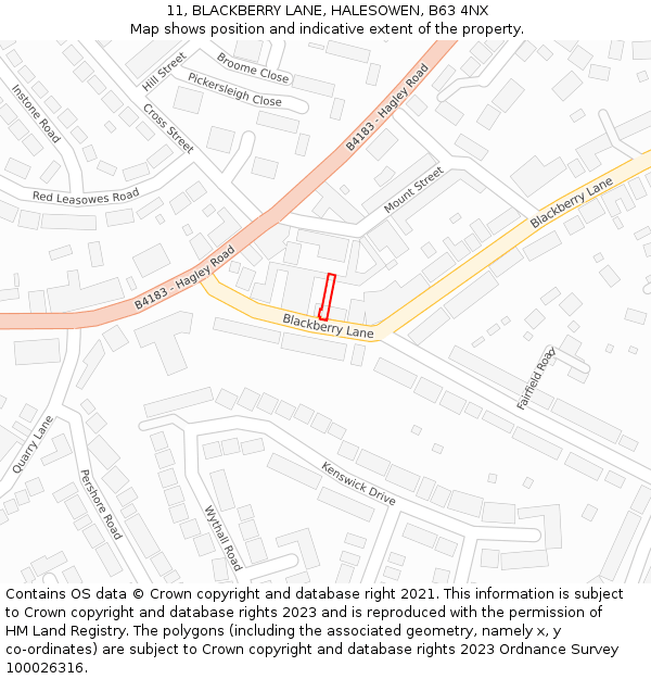 11, BLACKBERRY LANE, HALESOWEN, B63 4NX: Location map and indicative extent of plot