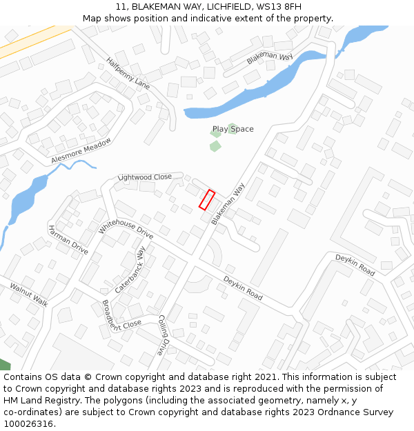 11, BLAKEMAN WAY, LICHFIELD, WS13 8FH: Location map and indicative extent of plot