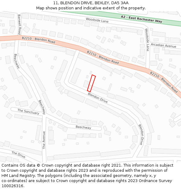 11, BLENDON DRIVE, BEXLEY, DA5 3AA: Location map and indicative extent of plot