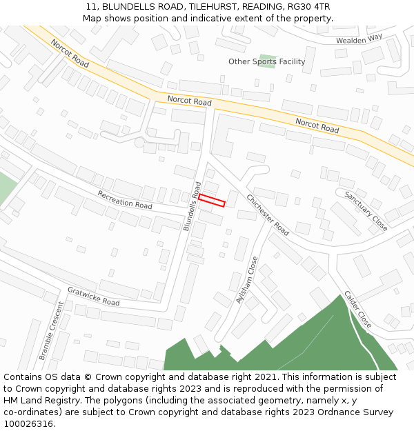 11, BLUNDELLS ROAD, TILEHURST, READING, RG30 4TR: Location map and indicative extent of plot