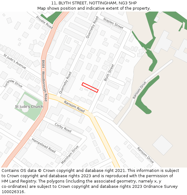 11, BLYTH STREET, NOTTINGHAM, NG3 5HP: Location map and indicative extent of plot