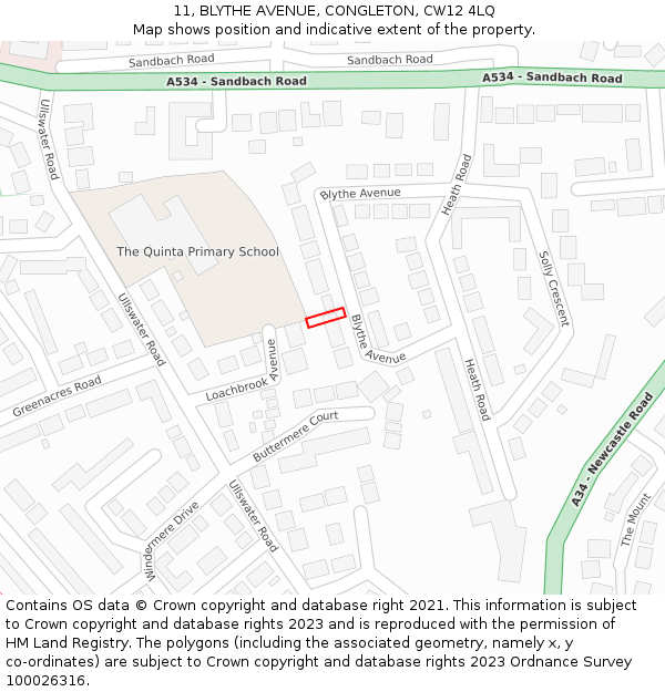 11, BLYTHE AVENUE, CONGLETON, CW12 4LQ: Location map and indicative extent of plot