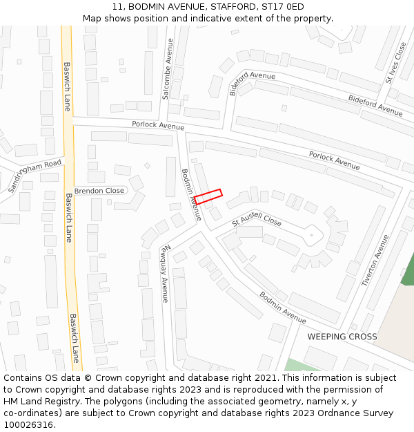 11, BODMIN AVENUE, STAFFORD, ST17 0ED: Location map and indicative extent of plot