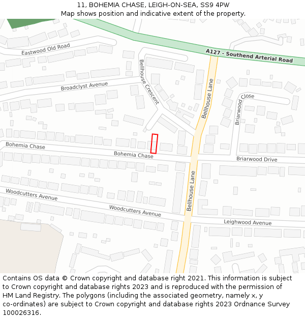 11, BOHEMIA CHASE, LEIGH-ON-SEA, SS9 4PW: Location map and indicative extent of plot