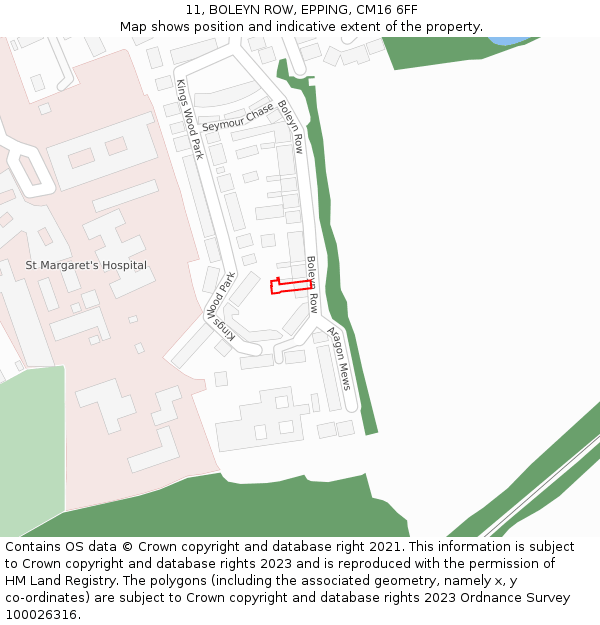 11, BOLEYN ROW, EPPING, CM16 6FF: Location map and indicative extent of plot