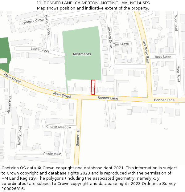 11, BONNER LANE, CALVERTON, NOTTINGHAM, NG14 6FS: Location map and indicative extent of plot