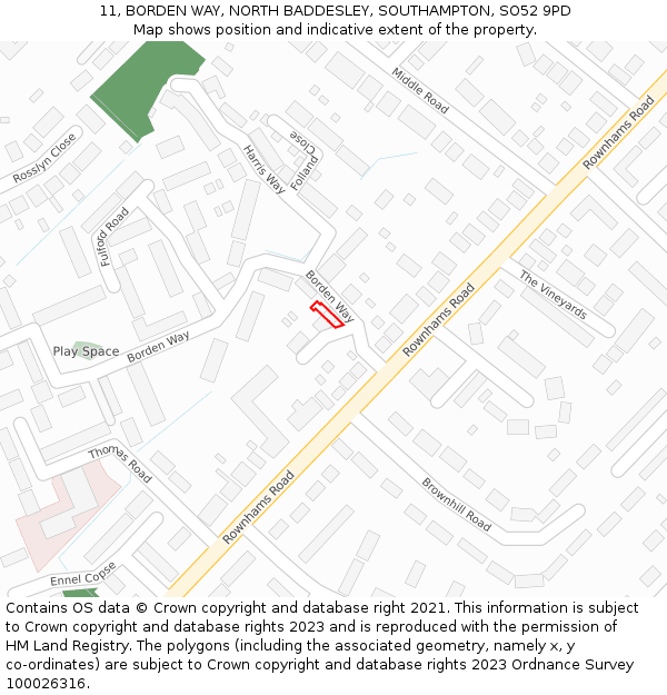 11, BORDEN WAY, NORTH BADDESLEY, SOUTHAMPTON, SO52 9PD: Location map and indicative extent of plot