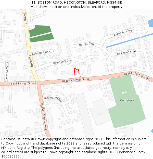 11, BOSTON ROAD, HECKINGTON, SLEAFORD, NG34 9JD: Location map and indicative extent of plot