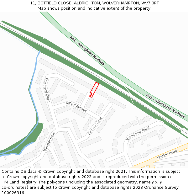 11, BOTFIELD CLOSE, ALBRIGHTON, WOLVERHAMPTON, WV7 3PT: Location map and indicative extent of plot
