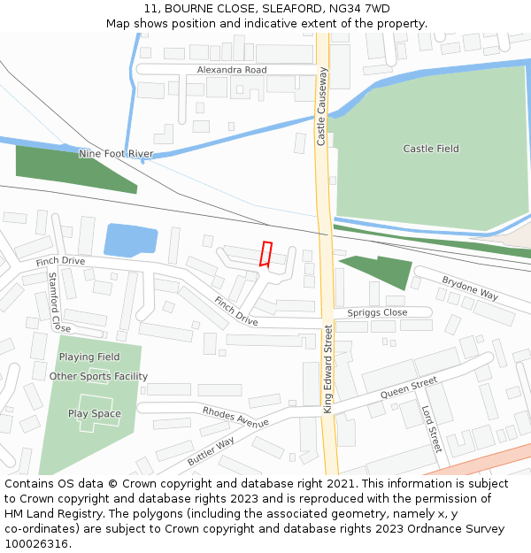 11, BOURNE CLOSE, SLEAFORD, NG34 7WD: Location map and indicative extent of plot