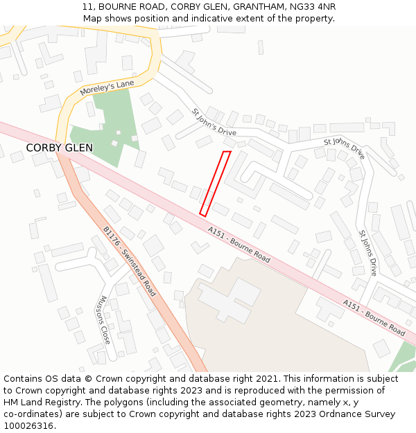 11, BOURNE ROAD, CORBY GLEN, GRANTHAM, NG33 4NR: Location map and indicative extent of plot