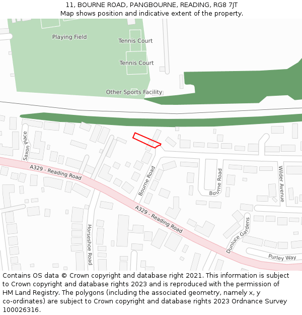 11, BOURNE ROAD, PANGBOURNE, READING, RG8 7JT: Location map and indicative extent of plot