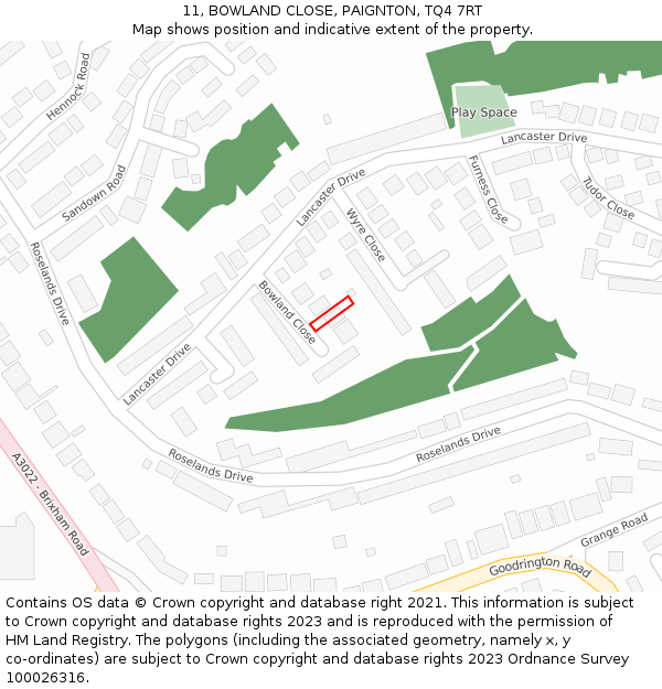 11, BOWLAND CLOSE, PAIGNTON, TQ4 7RT: Location map and indicative extent of plot