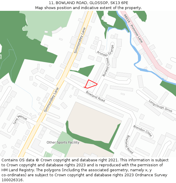 11, BOWLAND ROAD, GLOSSOP, SK13 6PE: Location map and indicative extent of plot