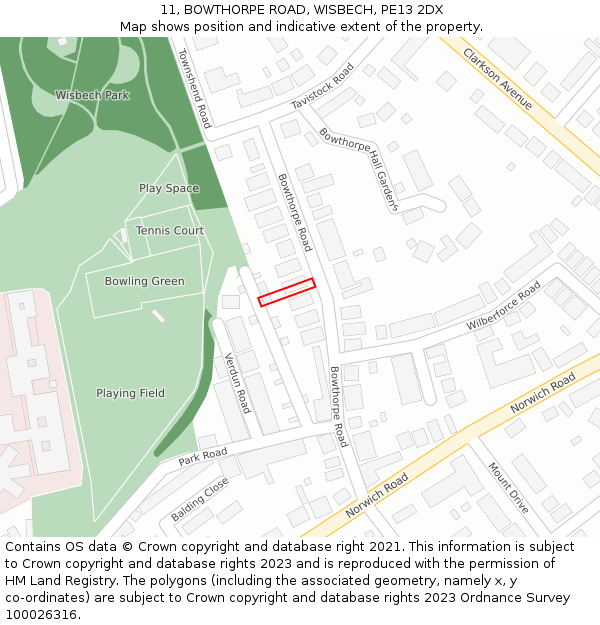 11, BOWTHORPE ROAD, WISBECH, PE13 2DX: Location map and indicative extent of plot