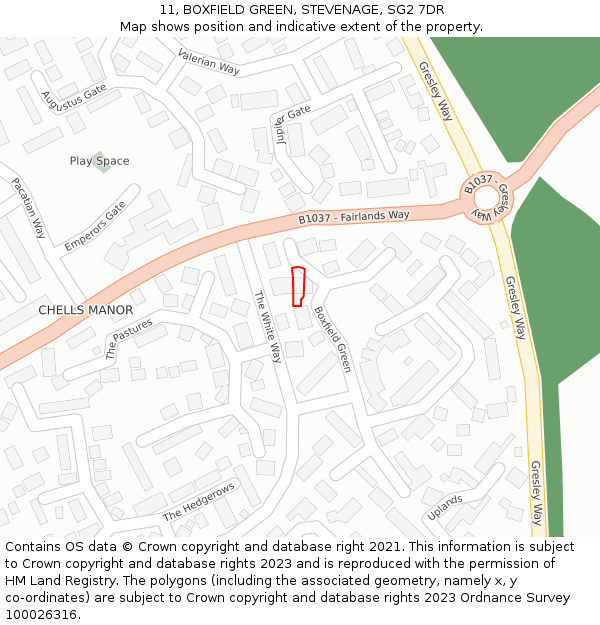 11, BOXFIELD GREEN, STEVENAGE, SG2 7DR: Location map and indicative extent of plot