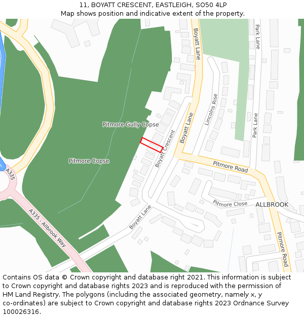 11, BOYATT CRESCENT, EASTLEIGH, SO50 4LP: Location map and indicative extent of plot