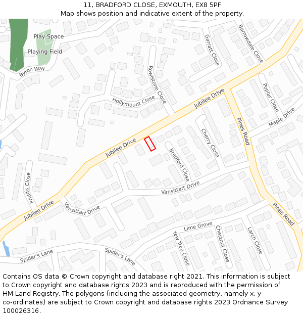 11, BRADFORD CLOSE, EXMOUTH, EX8 5PF: Location map and indicative extent of plot