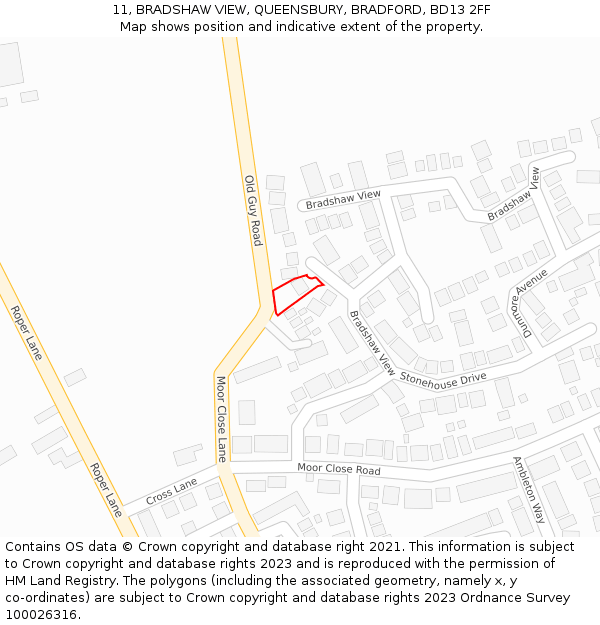 11, BRADSHAW VIEW, QUEENSBURY, BRADFORD, BD13 2FF: Location map and indicative extent of plot