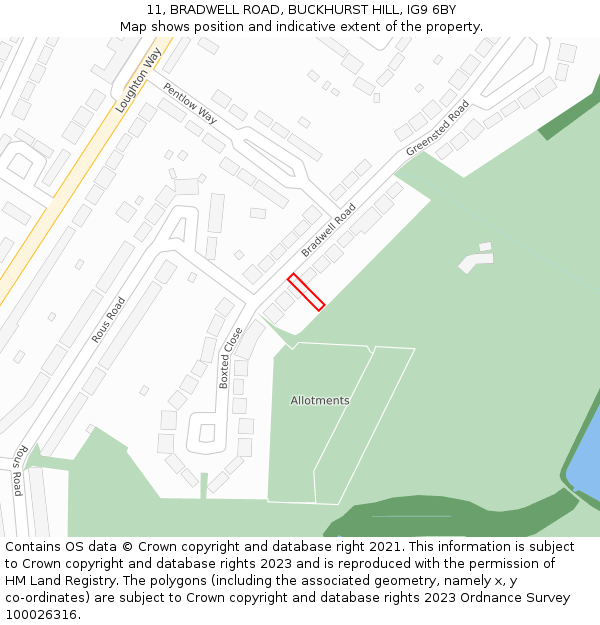 11, BRADWELL ROAD, BUCKHURST HILL, IG9 6BY: Location map and indicative extent of plot