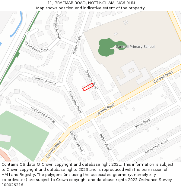 11, BRAEMAR ROAD, NOTTINGHAM, NG6 9HN: Location map and indicative extent of plot