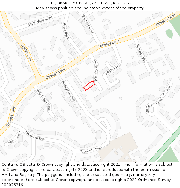 11, BRAMLEY GROVE, ASHTEAD, KT21 2EA: Location map and indicative extent of plot