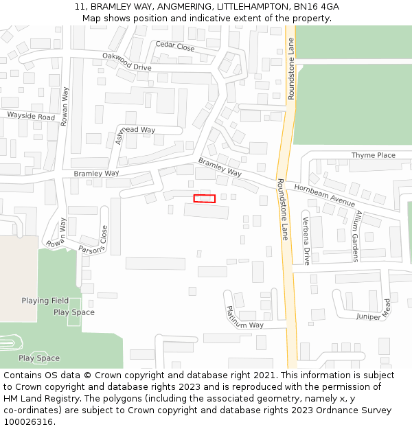 11, BRAMLEY WAY, ANGMERING, LITTLEHAMPTON, BN16 4GA: Location map and indicative extent of plot