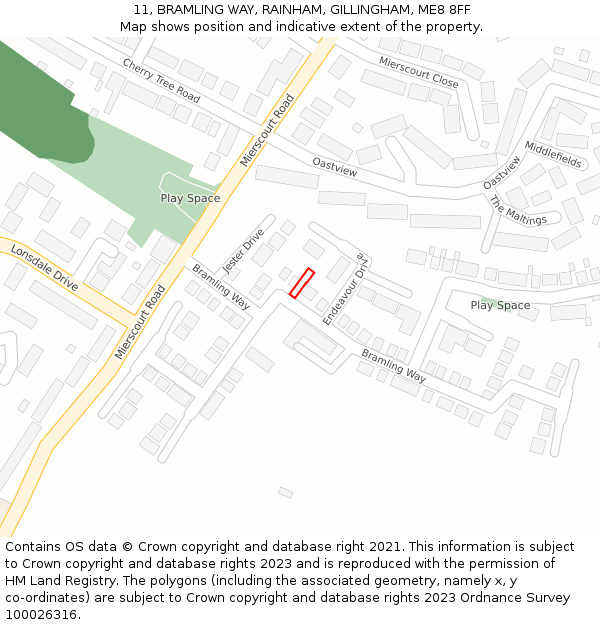 11, BRAMLING WAY, RAINHAM, GILLINGHAM, ME8 8FF: Location map and indicative extent of plot